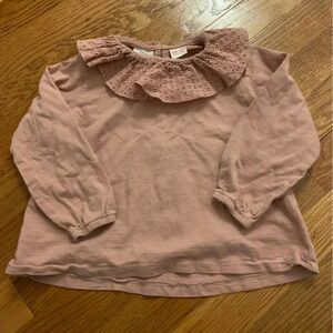 Zara Kids Rose Cotton Long Sleeve Tee with Embroidered Ruffle Collar 18-24 Mths